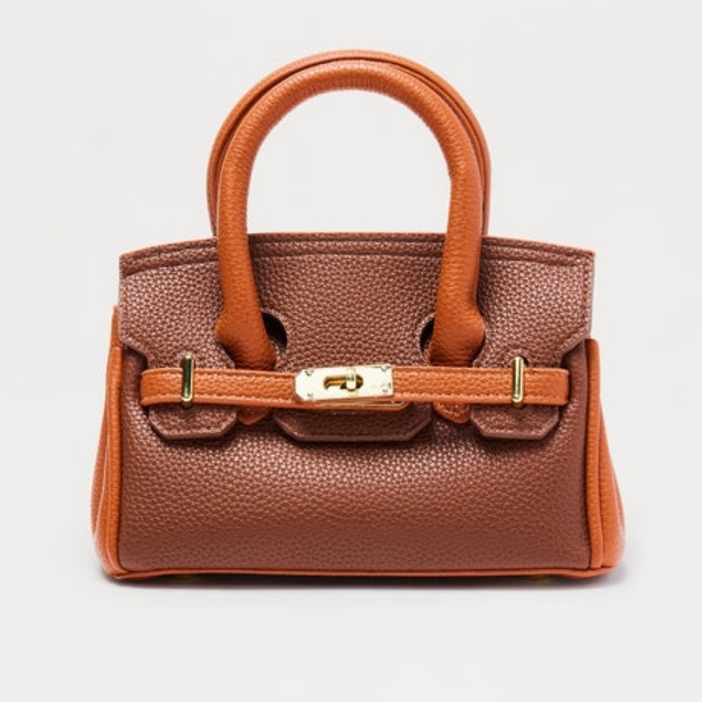 Fashion Nova Two-Tone Brown Mini Satchel - Picture 5 of 6